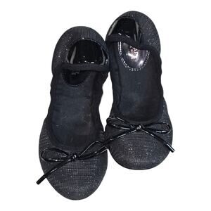 MICHAEL KORS City Denim Ballet Flat Black‎ Slip On Glitter Chain Mesh Size 7 New